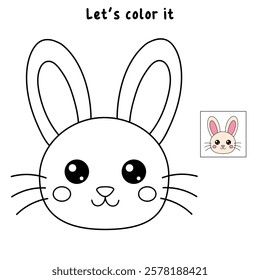 Doodle rabbit coloring pages for kids. Trace and color cute rabbit. Rabbit in spring garden. Cute rabbit easter isolated on white background. Kindergarten and preschool worksheets for kids printable. 