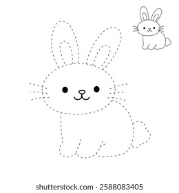 Doodle rabbit coloring pages for kids. Trace and color cute rabbit. Cute rabbit easter isolated on white background. Kindergarten and preschool worksheets printable for kids. Cute bunny. 