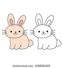 Doodle rabbit coloring pages for kids. Trace and color cute rabbit. Cute rabbit easter isolated on white background. Kindergarten and preschool worksheets printable for kids. Cute bunny. 