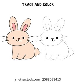 Doodle rabbit coloring pages for kids. Trace and color cute rabbit. Cute rabbit easter isolated on white background. Kindergarten and preschool worksheets printable for kids. Cute bunny. 