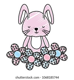 doodle rabbit cute animal with nice flowers