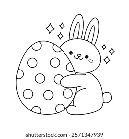 Doodle rabbit with easter egg clipart vector. Easter bunny coloring pages printable for kids activity, Kindergarten and preschool. Trace and color Easter bunny worksheets. 