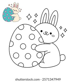 Doodle rabbit with easter egg clipart vector. Easter bunny coloring pages printable for kids activity, Kindergarten and preschool. Trace and color Easter bunny worksheets. 