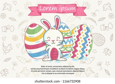 doodle rabbit or easter themed greeting