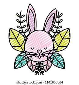 doodle rabbit head with exotic branches and leaves