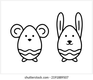 Doodle rabbit and mouse eggs icon Easter line art Hare for design Vector stock illustration EPS 10