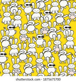 Doodle Rabbit in Yellow Seamless Pattern. Suitable for kids clothing, products packaging, background, wallpaper, surface pattern or other uses.