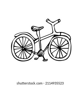 Doodle racing bike for articles, notebooks. The velociated is drawn with a black line. The element is isolated on a white background.