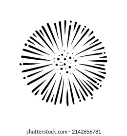 Doodle radial firework. Shiny forework with beams for parties and celebrations. Vector illustration isolated in white background