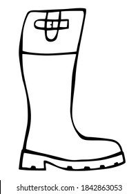 Doodle rain boot hand drawn in line art style with ink brush. Vector illustration isolated on white background