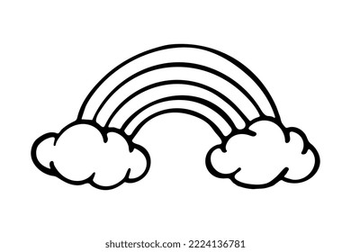 Doodle rainbow with clouds. Vector illustration