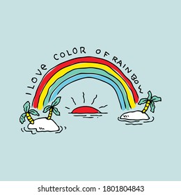 Doodle Rainbow With Clouds,Vector Illustration 