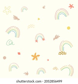 doodle rainbow contemporary abstract shapes seamless pattern. hand drawing. Vector illustration trendy contemporary abstract shapes for textile background, fabric prints, wallpaper, package design