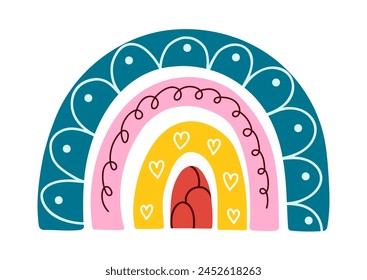 Doodle rainbow isolated element on white background. Creative rainbow element in Scandinavian style. Vector illustration