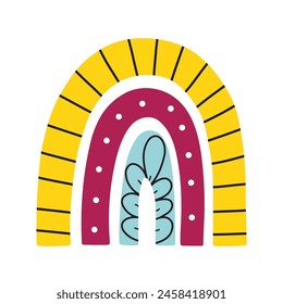 Doodle rainbow isolated element on white background. Creative rainbow element in Scandinavian style. Vector illustration