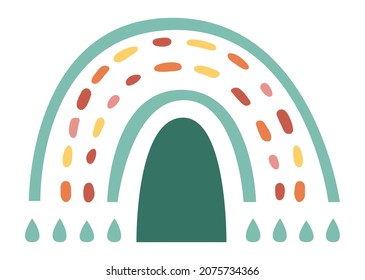 Doodle Regenbogen mit Regentropfen. skandinavischer Boho-Stil