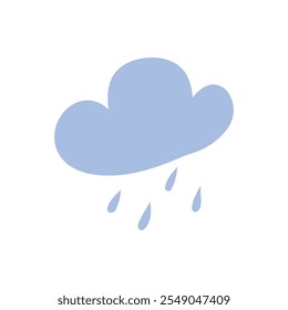 Doodle raining cloud design element. Isolated on White Background. Winter Cloud in Doodle Puffy Style. Weather. Cool Style Rainy Cloud. Forecast Weather symbol of cloud.