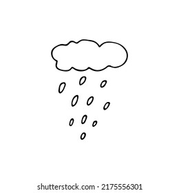 Doodle rainy cloud, hand drawn bad weather, precipitation falls. Quickly painted autumn sky. Sketch,freehand minimalistic design, child drawing.Isolated.Vector illustration