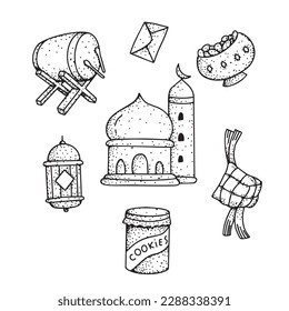 Doodle ramadam kareem line art element clipart