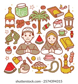 Doodle ramadan collections, muslim doodle vector