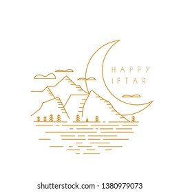 doodle ramadan kareem and happy iftar for muslim event, background or greeting card