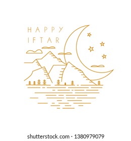 doodle ramadan kareem and happy iftar for muslim event, background or greeting card