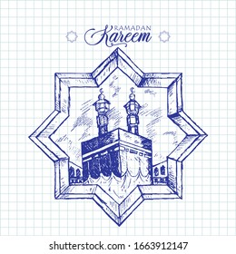 Doodle of Ramadan Kareem Sign. Vector illustration.vector typographic illustration of handwritten Ramadan Kareem