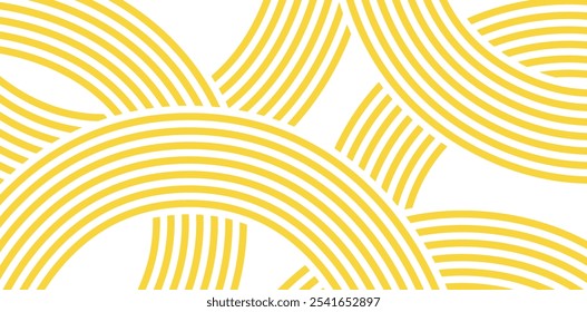 Doodle ramen banner. Yellow asian ramen pattern background. Wave abstract horizontal pattern . Vector illustration