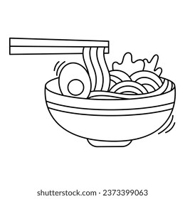 Doodle ramen line art element. Vector element with food theme and doodle hand drawn style. Illustration.