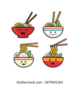 Doodle Ramen. Various noodles and other objects. Hand drawn vector set. All elements are isolated	
