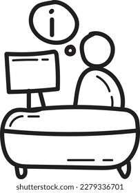 Doodle mostrador de recepción icono de servicio al cliente contorno vectorial