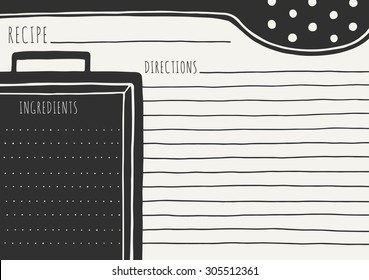 Doodle recipe card design. Vector kitchen note template