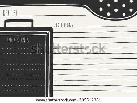 Doodle recipe card design. Vector kitchen note template