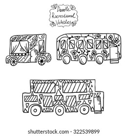 Doodle recreational vehicles. Cute travel illustration