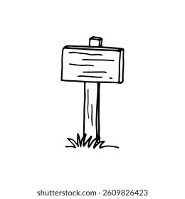 Doodle of a rectangular wooden signpost in a small patch of grass.