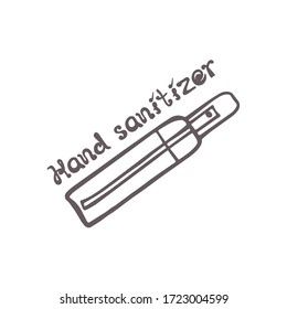 Doodle recyclable spray bottle with handwritten text isolated on white background. Inscription - Hand sanitizer