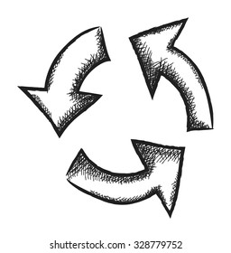 doodle  recycle arrow symbol, vector illustration icon