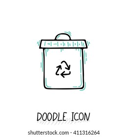 Doodle recycle bin icon. Trash can. Eco pictogram.