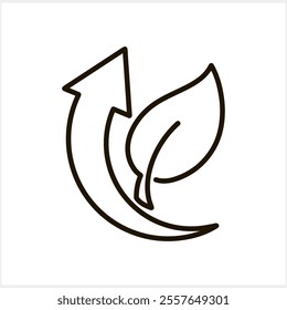 Doodle recycled arrow with leaf icon isolated. Vector stock illustration