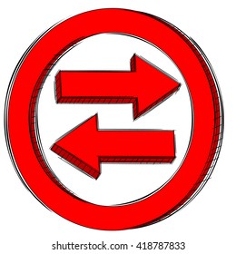 Doodle of red arrow pointing left and right sign