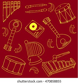 Doodle of red backgrounds music set stock collection
