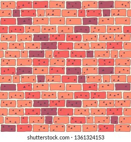 Doodle red brick seamless pattern. Vector hand drawn illustration.