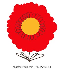 Doodle Red Flower with Simple Brush Line Decorations. Vibrant red plant with cute line sketches of branches isolated on white background. Nature herb perfect for invitations, cards, posters, holidays