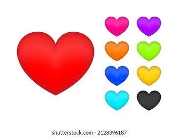 Doodle red heart. Love symbol. Heart icon set. Vector stock illustration.