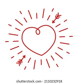 Doodle red heart. vector hearts on white background with arrows. Doodle style. Vector illustration outline. 
