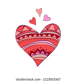 Doodle red heart. Vector heart on white background with pattern. Hand drawn style. Doodle card for Valentine Day on white