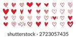 doodle red hearts different shapes for valentine day love icons. hand drawn different heart collection. Vector illustration