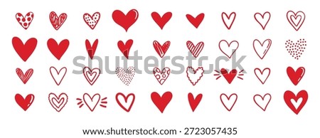 doodle red hearts different shapes for valentine day love icons. hand drawn different heart collection. Vector illustration