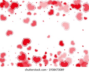 Corazones rojos de garabato cayendo ilustración vectorial. Pancarta de fondo de vacaciones modernas. Los corazones brillantes aman los símbolos emocionales aislados en un fondo transparente. Decoración sencilla del día de San Valentín.