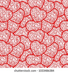 doodle red hearts seamless pattern